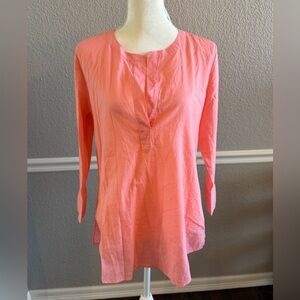 Vineyard Vines Coral Pink Tunic Top Size XS Cotton Lagenlook Beachy Coastal